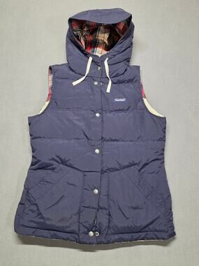 Penfield Duck Down Feather Vest Hooded Plaid Puffer Blue Mens Medium Pockets